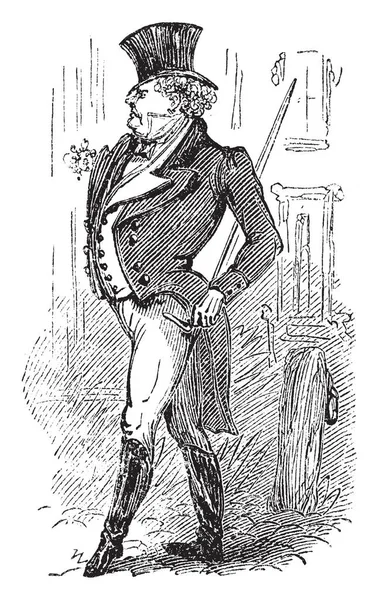 Şapkalı kafa, vintage çizgi çizme veya oyma illüstrasyon iyi giyimli giysili bir adam