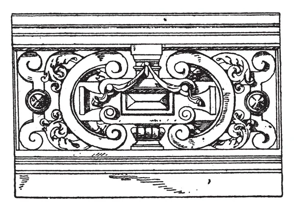 現代フランス語の欄干はホテル ミラボー 屋根面 ビンテージの線描画や彫刻図の線は — ストックベクタ