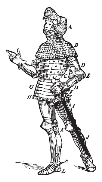 Homme Uniforme Armure Dessin Ligne Vintage Illustration Gravure — Image vectorielle