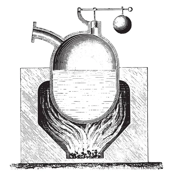 Papin ボイラー ヴィンテージには 図が刻まれています 産業百科事典 1875 — ストックベクタ