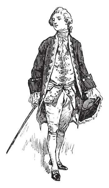 Beyefendi kostüm sırasında Kraliçe Anne nerede bir adam Kraliçe Anne saltanatı sırasında giydi, vintage çizgi çizme veya oyma illüstrasyon.