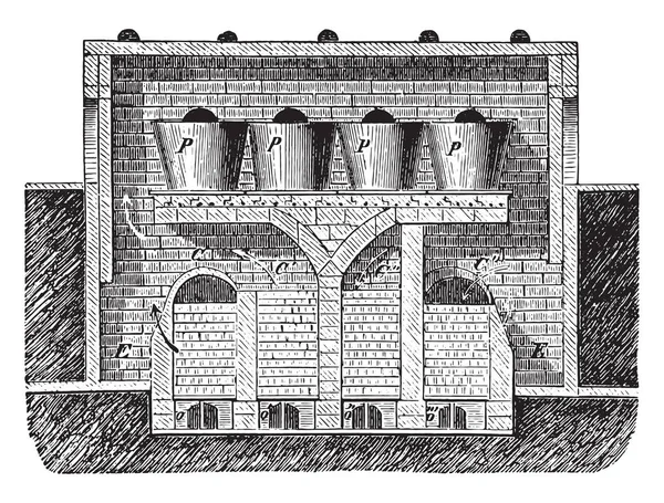 Siemens fırın, vintage illüstrasyon kazınmış. Endüstriyel ansiklopedi E.-O. Lami - 1875