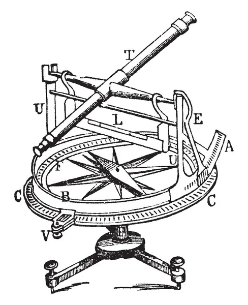 アジマス サークルの卒業 ビンテージの線の描画や彫刻イラスト固定である Declinometer します — ストックベクタ