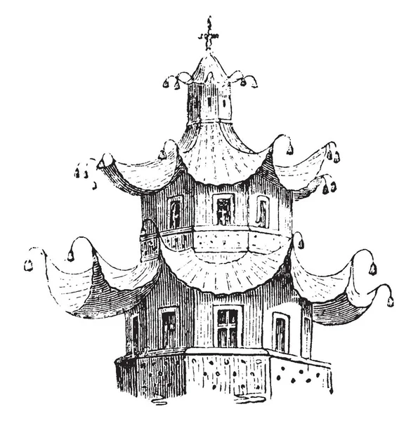 Китайский Павильон Имеет Ничего Долговечного Скоропортящихся Древесины Образует Важный Элемент — стоковый вектор