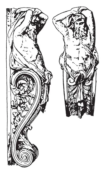 现代大西洋控制台是一个男性的半身像 设计与黑色水晶 时尚的致命组合 复古线条绘制或雕刻插图 — 图库矢量图片