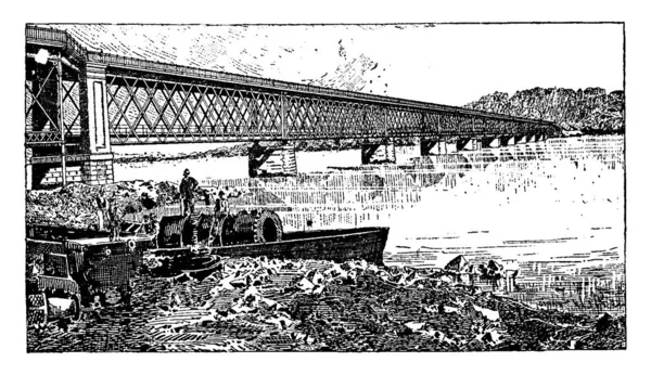 Pont Truss Route Rail Viana Portugal Illustration Gravée Vintage Encyclopédie — Image vectorielle