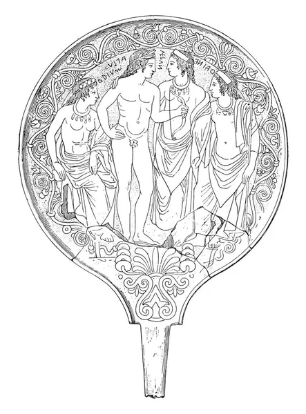 Etruskischer Spiegel Vintage Gravierte Illustration — Stockvektor
