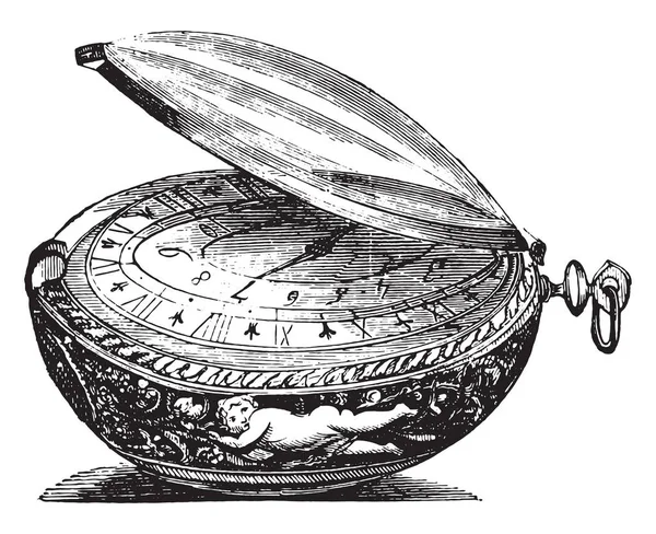 Часы Вокруг Конца Семнадцатого Века Движение Является Знаком Senebier Винтажные — стоковый вектор