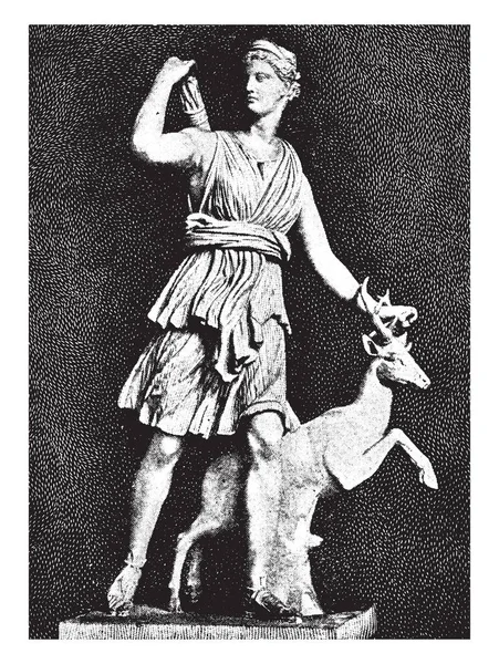 Esta Estátua Diana Deusa Perseguição Veado Seu Lado Uma Seta —  Vetores de Stock