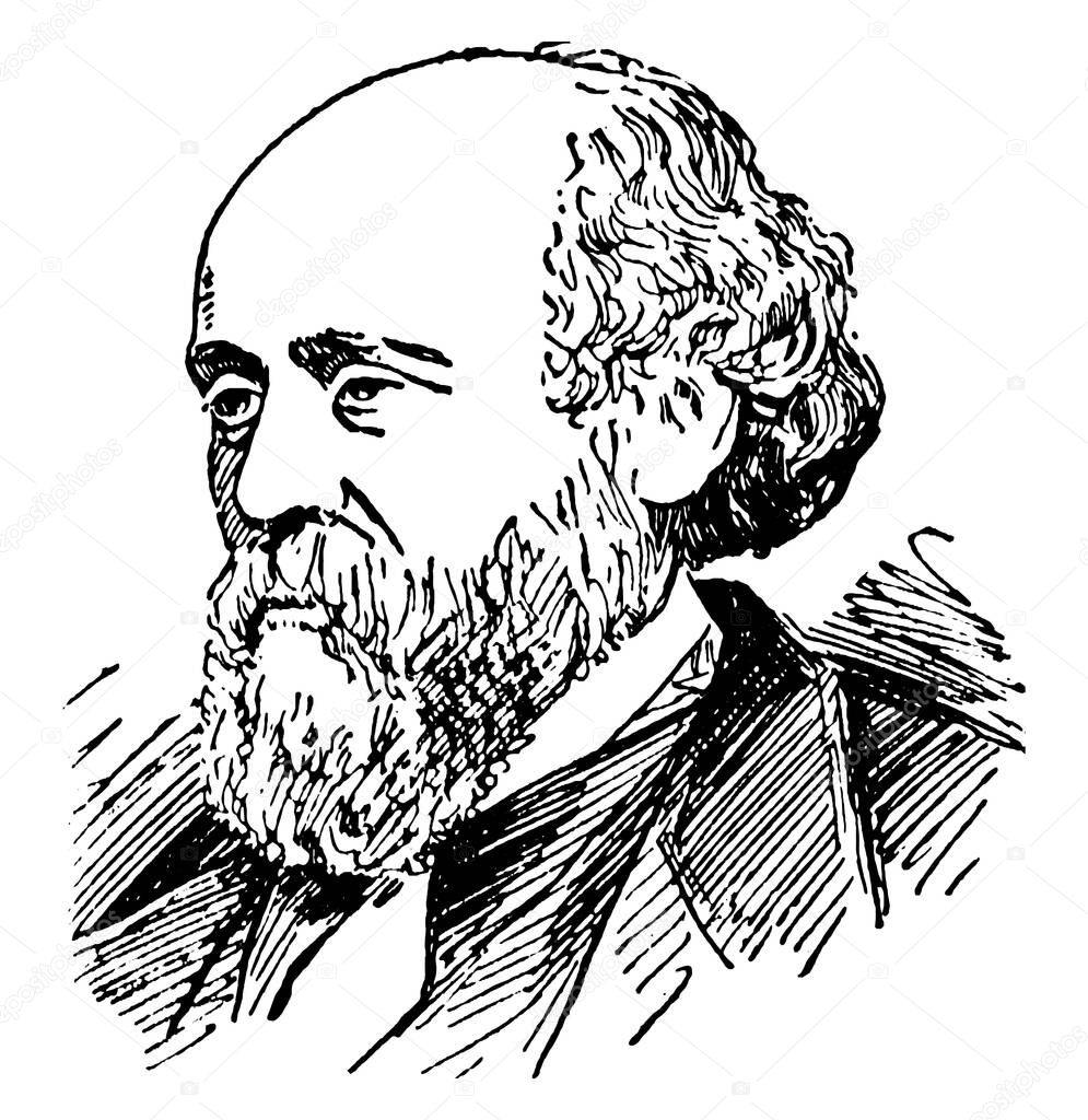 Richard H. Dana, 1815-1882, he was an American lawyer and politician from Massachusetts, and author of Two Years Before the Mast, vintage line drawing or engraving illustration