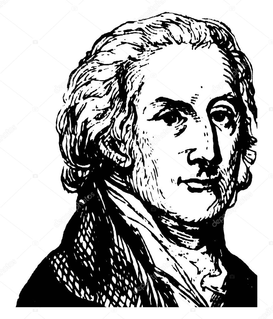 George Clymer, 1739-1813, he was an American politician, signer of the declaration of Independence representing Pennsylvania, and founding father of the United States, vintage line drawing or engraving illustration