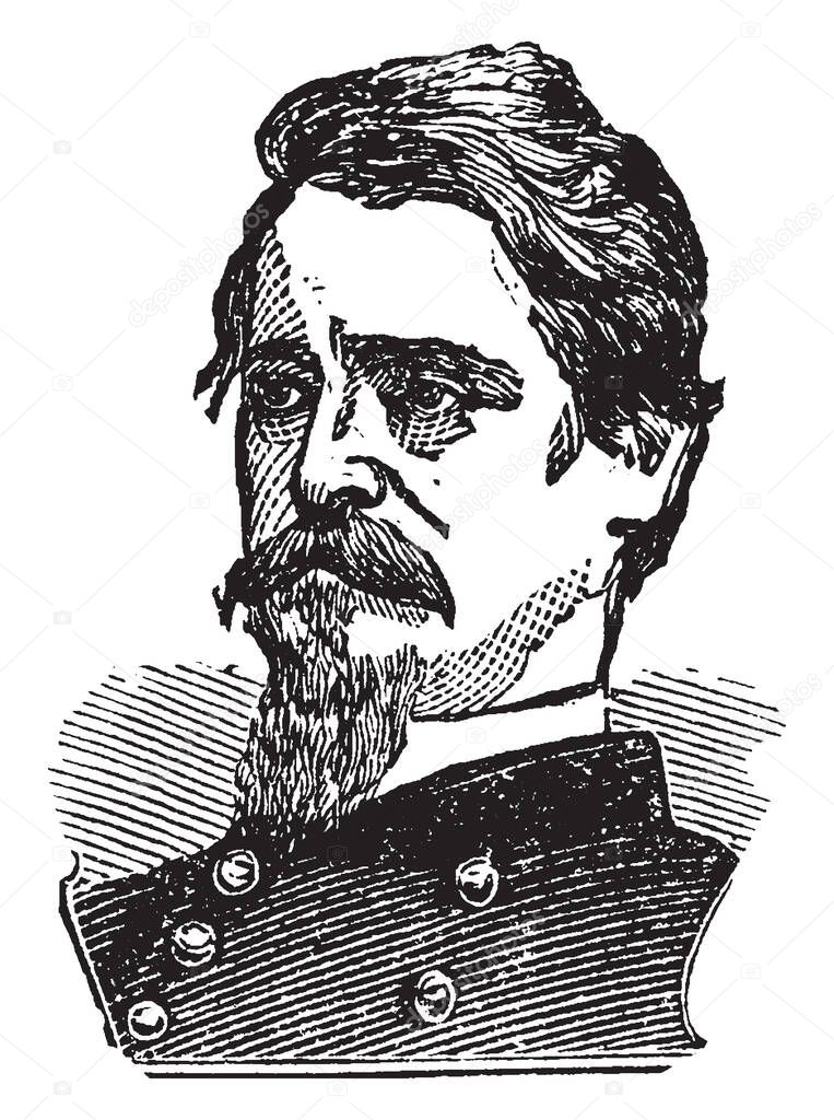 General Winfield Scott Hancock, 1824-1886, he was a career U.S. Army officer and a Union general in the American civil war, vintage line drawing or engraving illustration