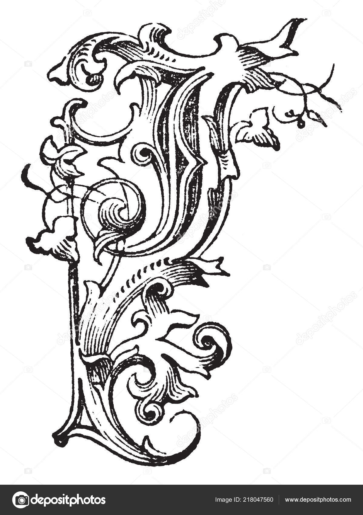 Dekorativ Blomstrende Stor Bokstav Vintage Line Tegning Eller Gravering  Illustrasjon stockvektor © Morphart #218047560, image size:1198x1700