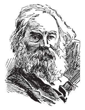 Walt Whitman, ABD'li şair, denemeci ve gazeteci, vintage çizgi çizme veya oyma illüstrasyon onun 1819-1892, olduğunu