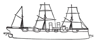 Bir Amerikan donanma gemisi, vintage çizgi çizme veya oyma illüstrasyon Newark yer.