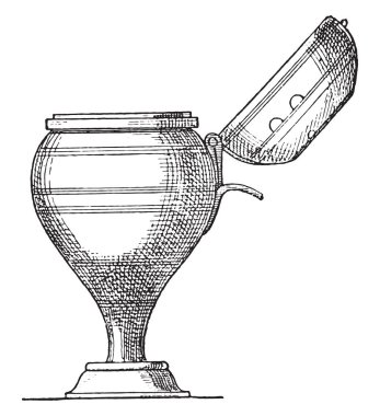 Gece lambası, vintage illüstrasyon kazınmış. Antik antika aile-1881, özel hayatı