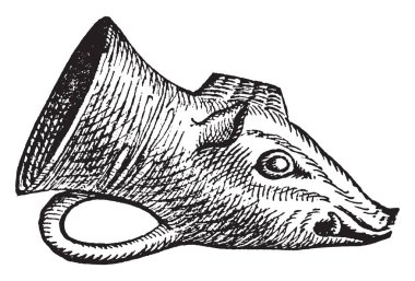 Bir tür tören içme su bardağı, şekilli bir hayvan kafa veya boynuz, vintage çizgi çizme veya oyma gibi Rhyton olduğunu.