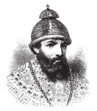 Ivan Vasilyeviç, 1533 üzerinden Moskova'ya 1547 ve Çar Rusya, vintage çizgi çizme veya oyma illüstrasyon büyük prensi yapıldı.