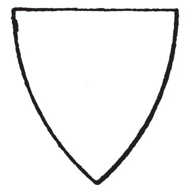 Sivri üçgen kalkan var basit üçgen şekli, vintage çizgi çizme veya oyma illüstrasyon.