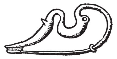 Broş ile döndü-up catch-plaka ve kıvrık yay, vintage çizgi çizme veya oyma illüstrasyon.