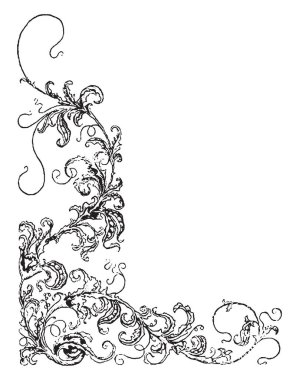 Bu desen tasarım, vintage çizgi çizme veya oyma illüstrasyon bezelye ile çiçek köşe.