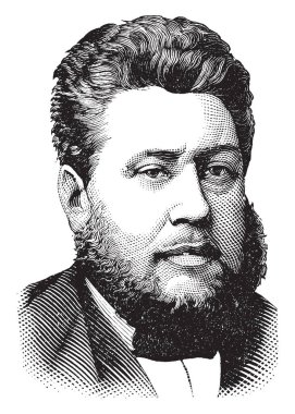 Rev. Charles Haddon Spurgeon, 1834-1892, he was an English Particular Baptist preacher, vintage line drawing or engraving illustration clipart
