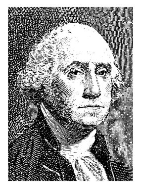 George Washington, 1732-1799, o bir devlet adamı, asker, ilk 1797 için 1789 Amerika Birleşik Devletleri ve orduya, vintage çizgi çizme veya oyma illüstrasyon başkomutanı oldu