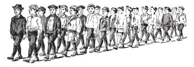 Satır çocuklardan sayan, Georgia Line, Backstreet, vintage çizgi çizme veya illüstrasyon oyma