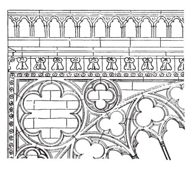 Transept oyma, transept Notre Dame, Chartres Our Lady, icra güçlü etkisi, Gotik portal tasarımı, vintage çizgi çizme veya oyma illüstrasyon sonraki geliştirme.