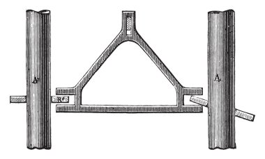 Fırça çift lamba Karbonlar, vintage oyulmuş illüstrasyon detayını. Endüstriyel ansiklopedi E.-O. Lami - 1875