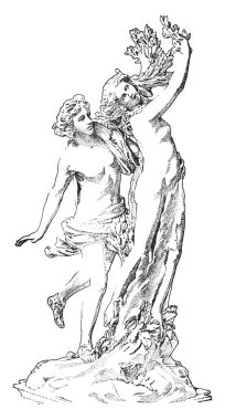 Apollo ve nerede Apollo giyen bir defne tacı, vintage çizgi çizme veya illüstrasyon oyma Daphne bir portre.