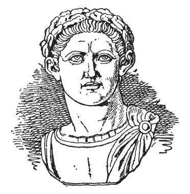 Constantine, 272 AD-337AD, he was emperor of Rome from 306 to 337, famous for being the first Christian Roman emperor, vintage line drawing or engraving illustration clipart