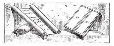 Kağıt ve yazma tablet, vintage illüstrasyon kazınmış