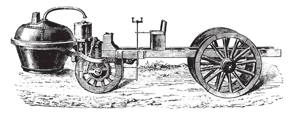 Coche Vapor Cugnot Ilustración Grabada Vintage Enciclopedia Industrial Lami 1875 — Archivo Imágenes Vectoriales