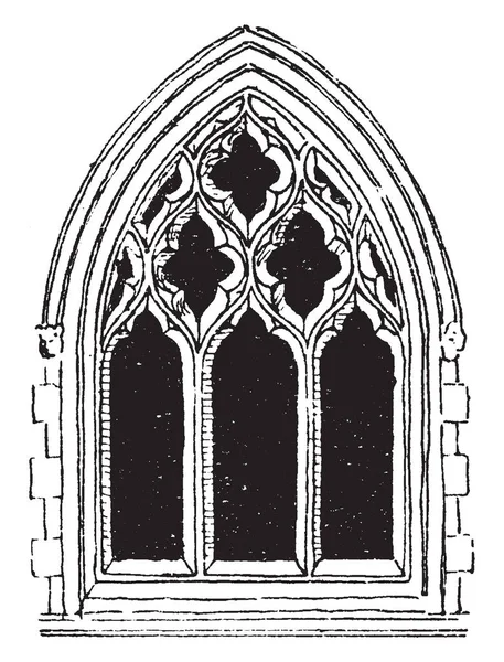 大的哥特式窗口窗饰通常在第十四世纪使用 石头必须是单独形状 技术方面的窗口 复古线条画或雕刻插图 — 图库矢量图片