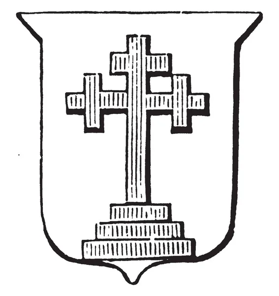 Grieces Crosslet クロス十字架があるヴィンテージの線描画や彫刻イラストが時々 置かれて — ストックベクタ