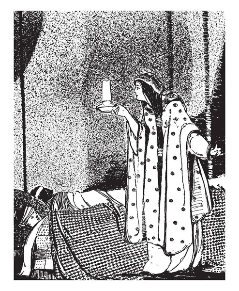 Флоренс Найтингейл Сцена Показывает Двух Детей Сидящих Кровати Одну Женщину — стоковый вектор