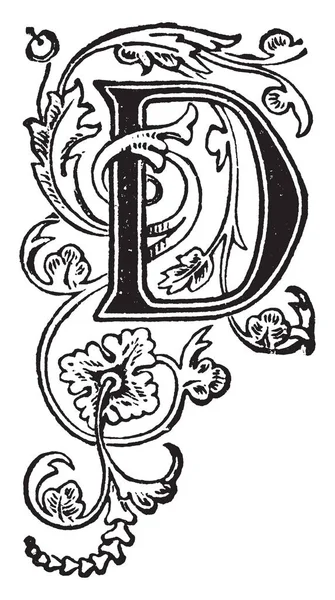 Декоративная Заглавная Буква Цветочным Украшением Рисунком Винтажной Линии Гравировкой — стоковый вектор