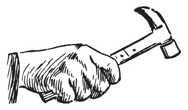 Hamer Met Een Hand Deze Figuur Vintage Lijntekening Gravure Illustratie — Stockvector