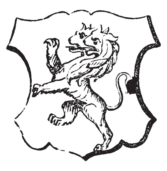 Lion Rampant Double Headed Een Gemeenschappelijke Kosten Heraldiek Vintage Lijntekening — Stockvector