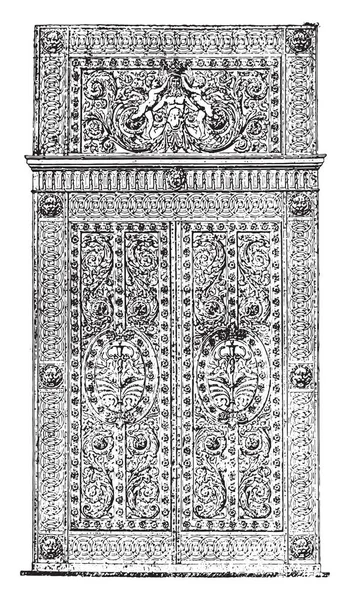 Porte Fer Forgé Poursuite Galerie Apollo Illustration Gravée Vintage Encyclopédie — Image vectorielle
