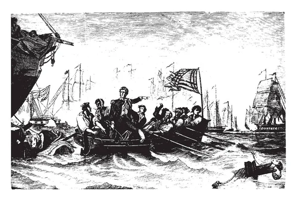 Dit Beeld Vertegenwoordigt Commodore Perry Slag Van Lake Erie Vintage — Stockvector