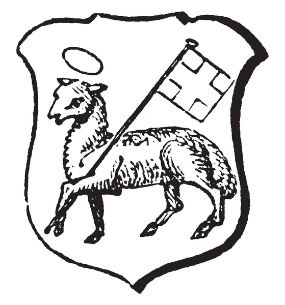 Paschal Lamb Tiene Una Pancarta Cargada Con Una Cruz Dibujo — Vector de stock