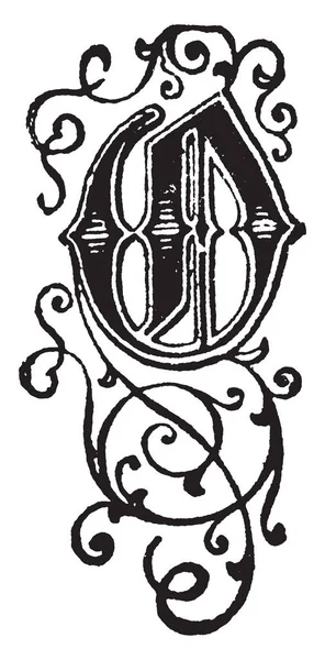 Una Letra Mayúscula Decorativa Dibujo Línea Vintage Ilustración Grabado — Vector de stock