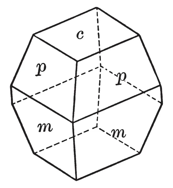 この図のピラミッドの面を与える薄いくさび状結晶 ビンテージ ライン図面やイラストを彫刻 Titaniteand を表します — ストックベクタ