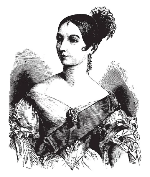 イングランドの女王の若い年齢 ビンテージの線描画や彫刻イラストのイメージを示したこの画像 — ストックベクタ