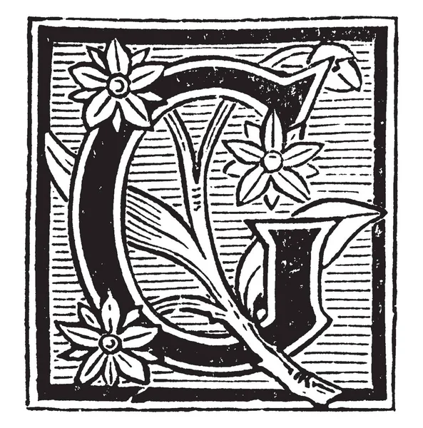Ein Ornamentaler Großbuchstabe Mit Blumen Und Linien Vintage Linienzeichnung Oder — Stockvektor