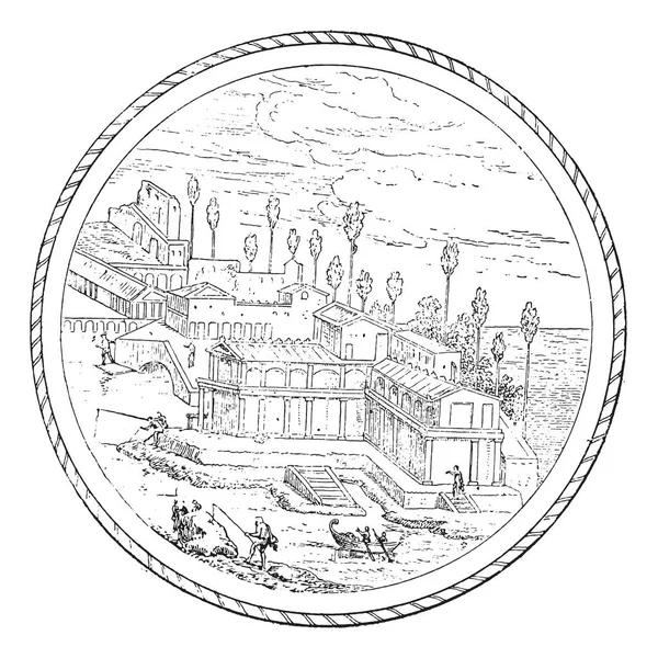 Римская Вилла Старинная Гравированная Иллюстрация Частная Жизнь Античной Семьи 1881 — стоковый вектор