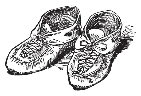 Mocassins Est Une Chaussure Indienne Dessin Ligne Vintage Illustration Gravure — Image vectorielle