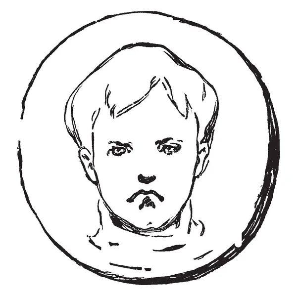 Zamračeného Smajlíka Smutné Boy Tvář Tomto Obrázek Vintage Kreslení Čar — Stockový vektor